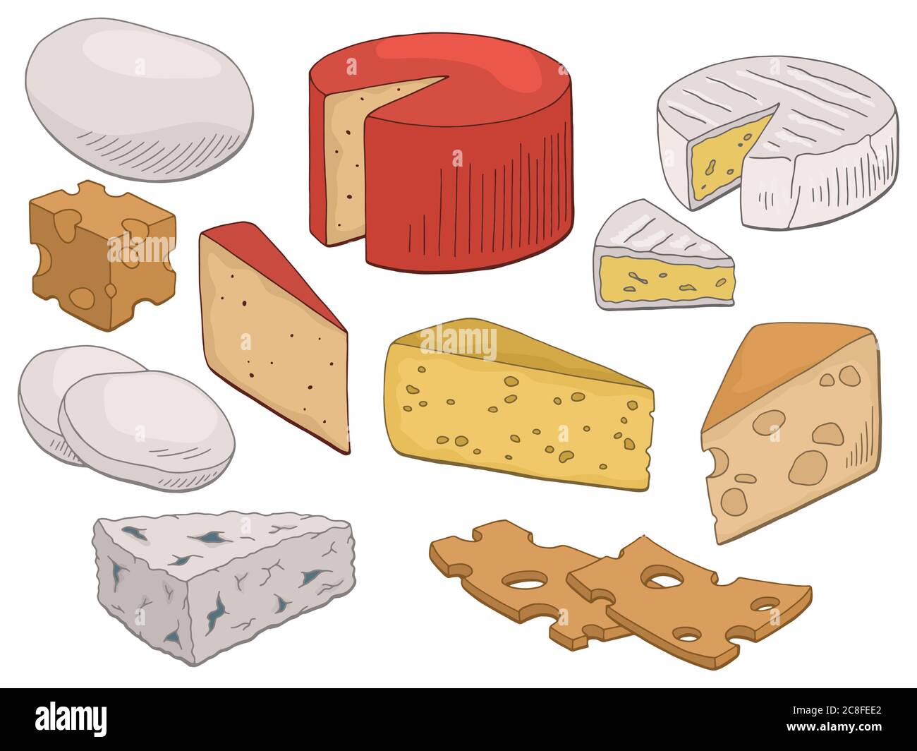 Ensemble De Fromages Couleur Graphique Isolé Nourriture Dessin Illustration Vecteur Image 