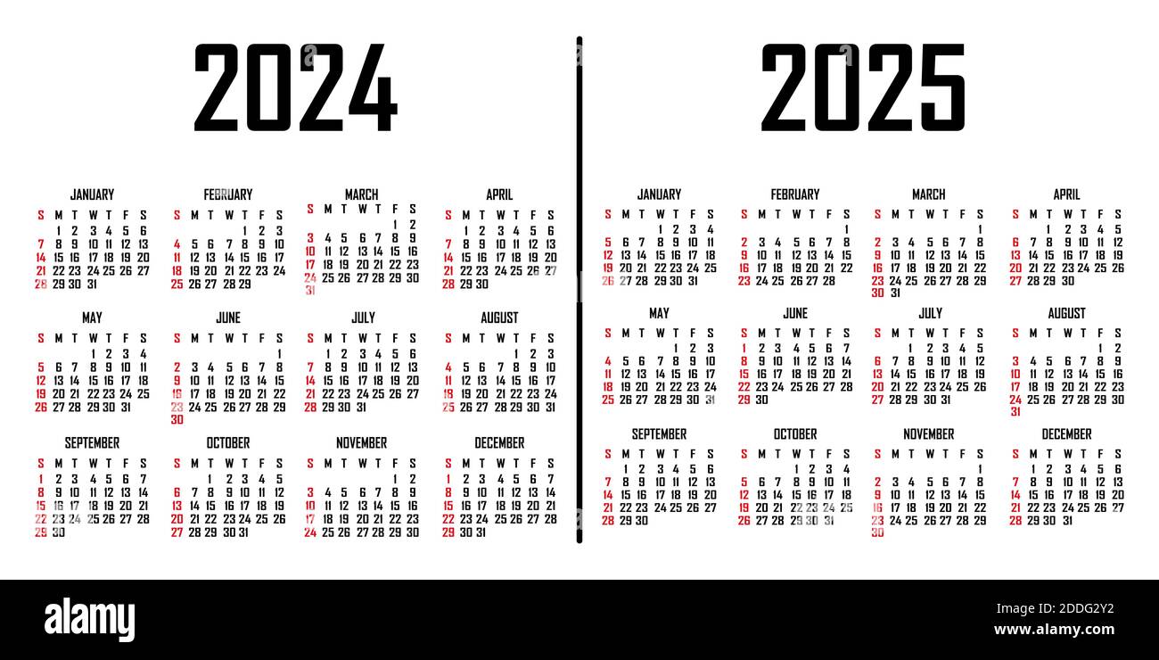 Calendrier 2024-2025. La semaine commence le dimanche. Modèle de