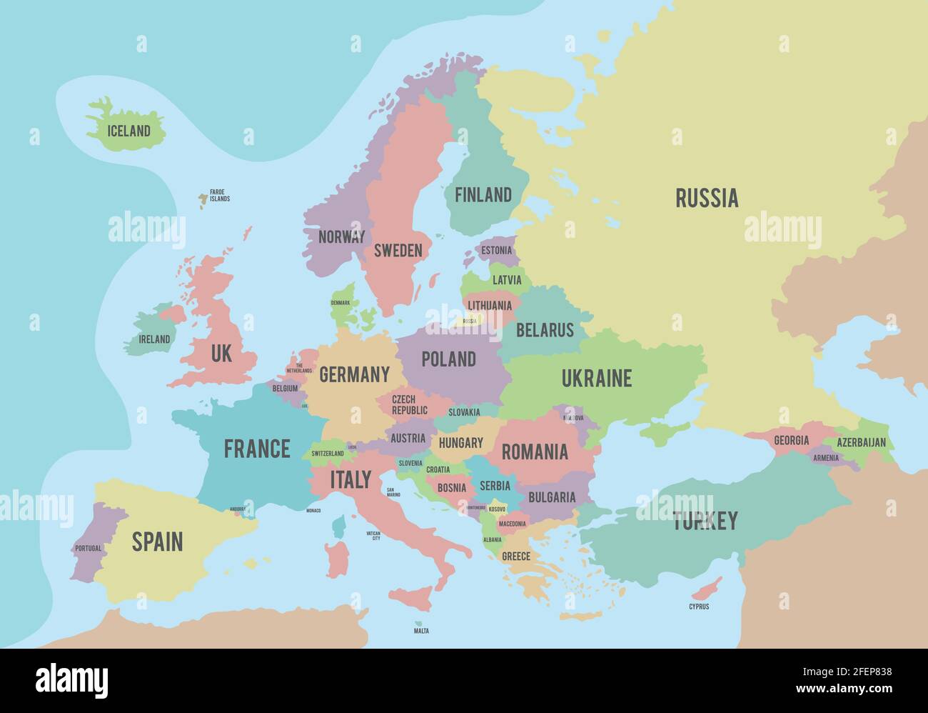 Carte Politique De Leurope Avec Des Couleurs Différentes Pour Chaque Pays Et Des Noms En 2477