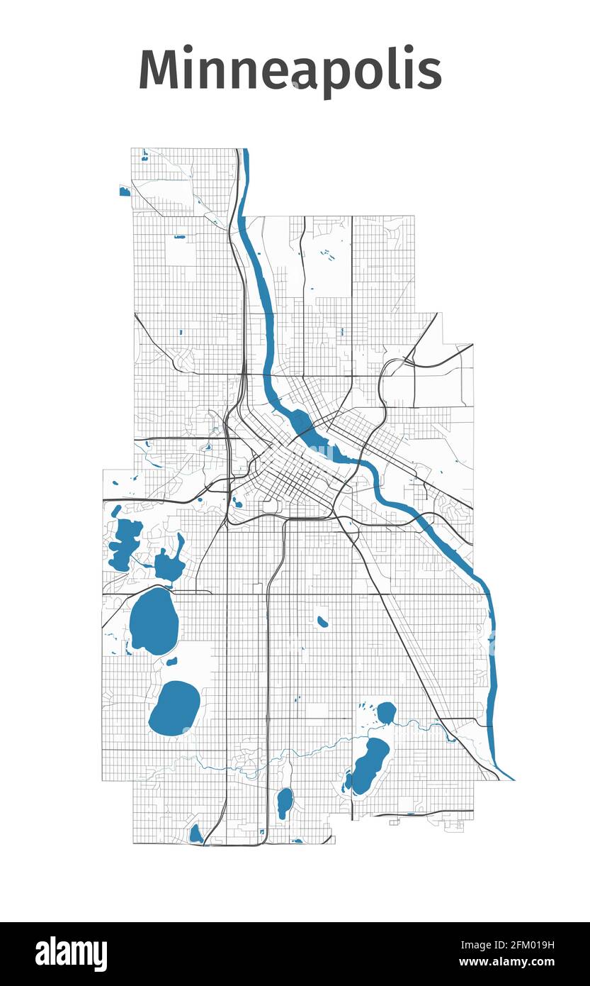 Carte De Minneapolis Carte Detaillee De La Zone Administrative De Minneapolis Panorama Urbain Illustration Vectorielle Libre De Droits Carte Avec Autoroutes 2fm019h 