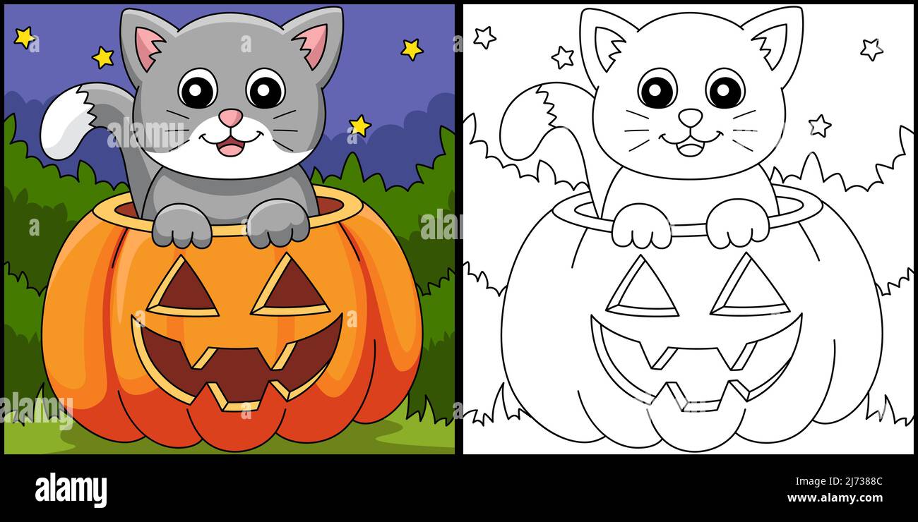 Illustration de la page de coloriage d'Halloween pour chats de