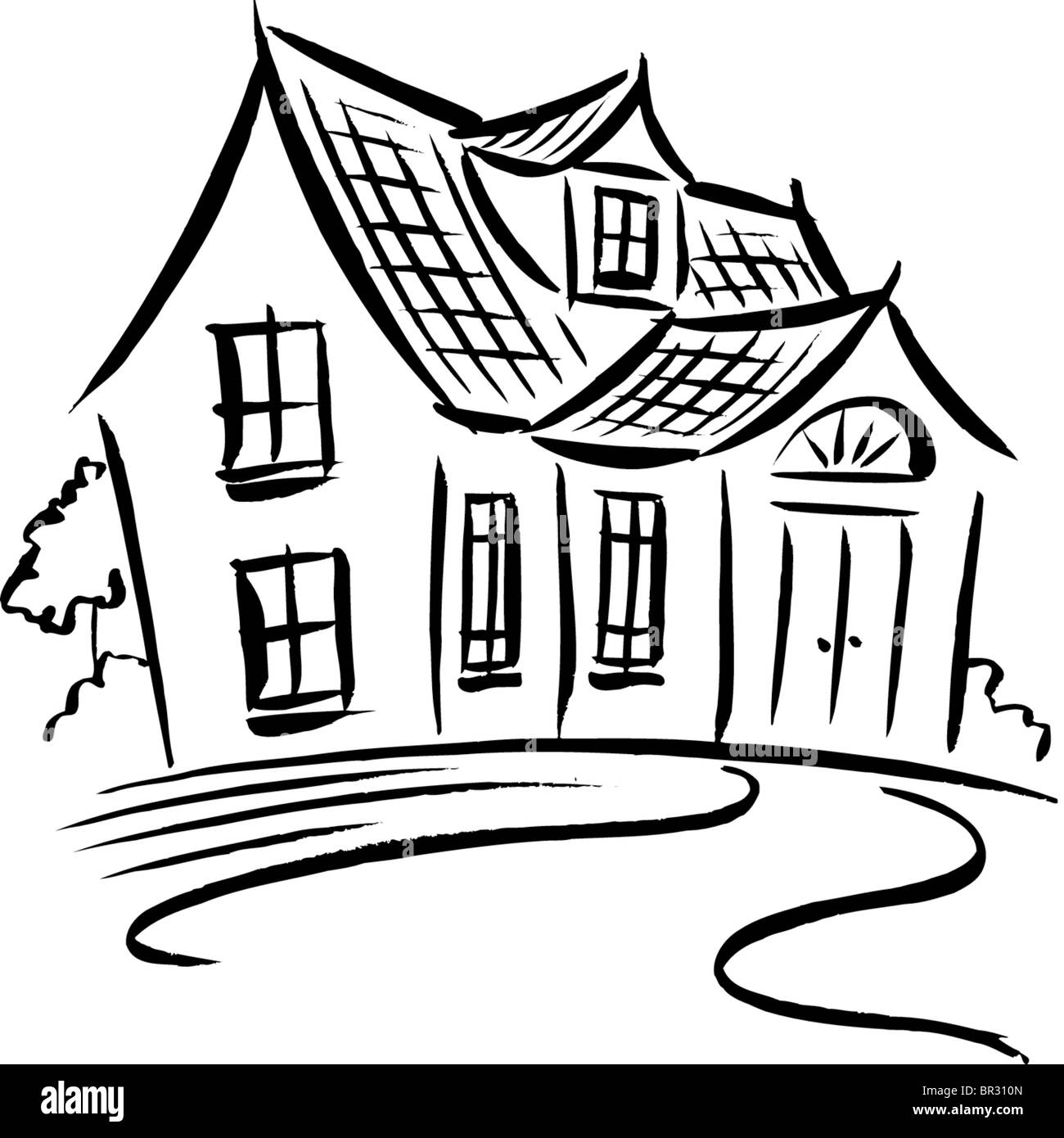 Un Dessin En Noir Et Blanc Dune Maison Photo Stock Alamy