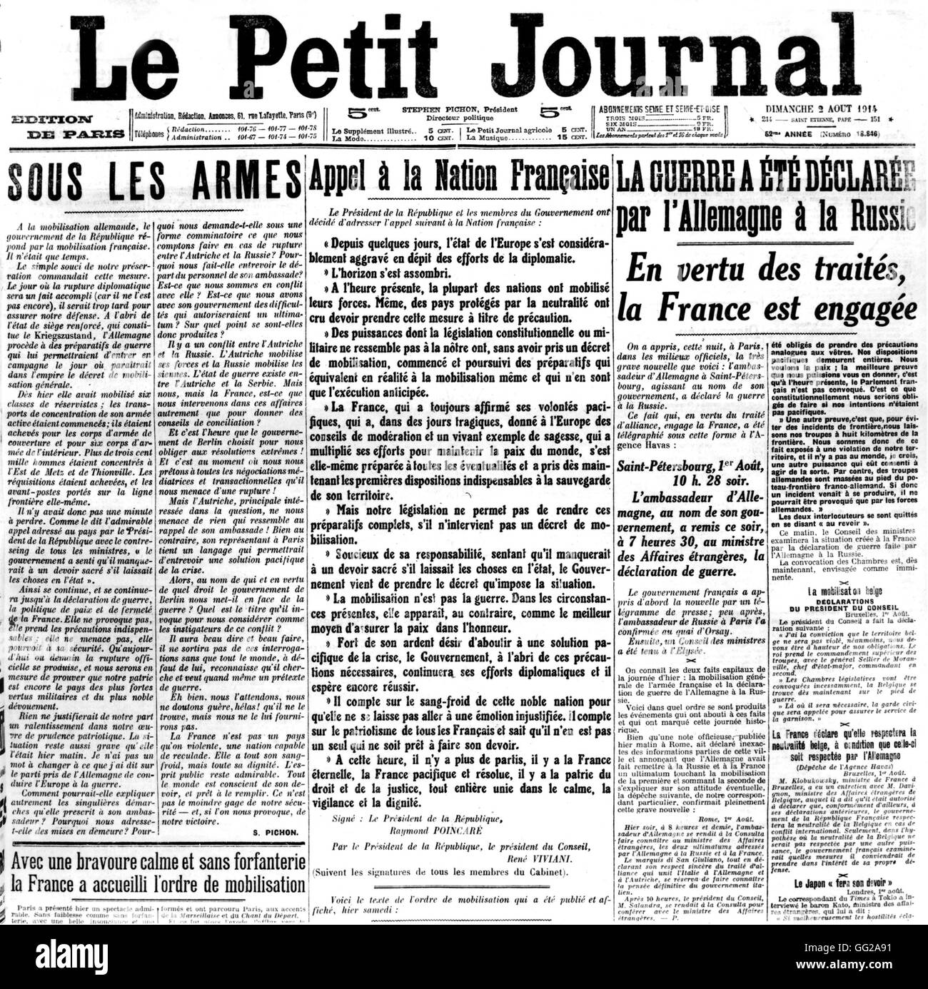 Titre annonçant le début de la guerre dans le journal français "Le