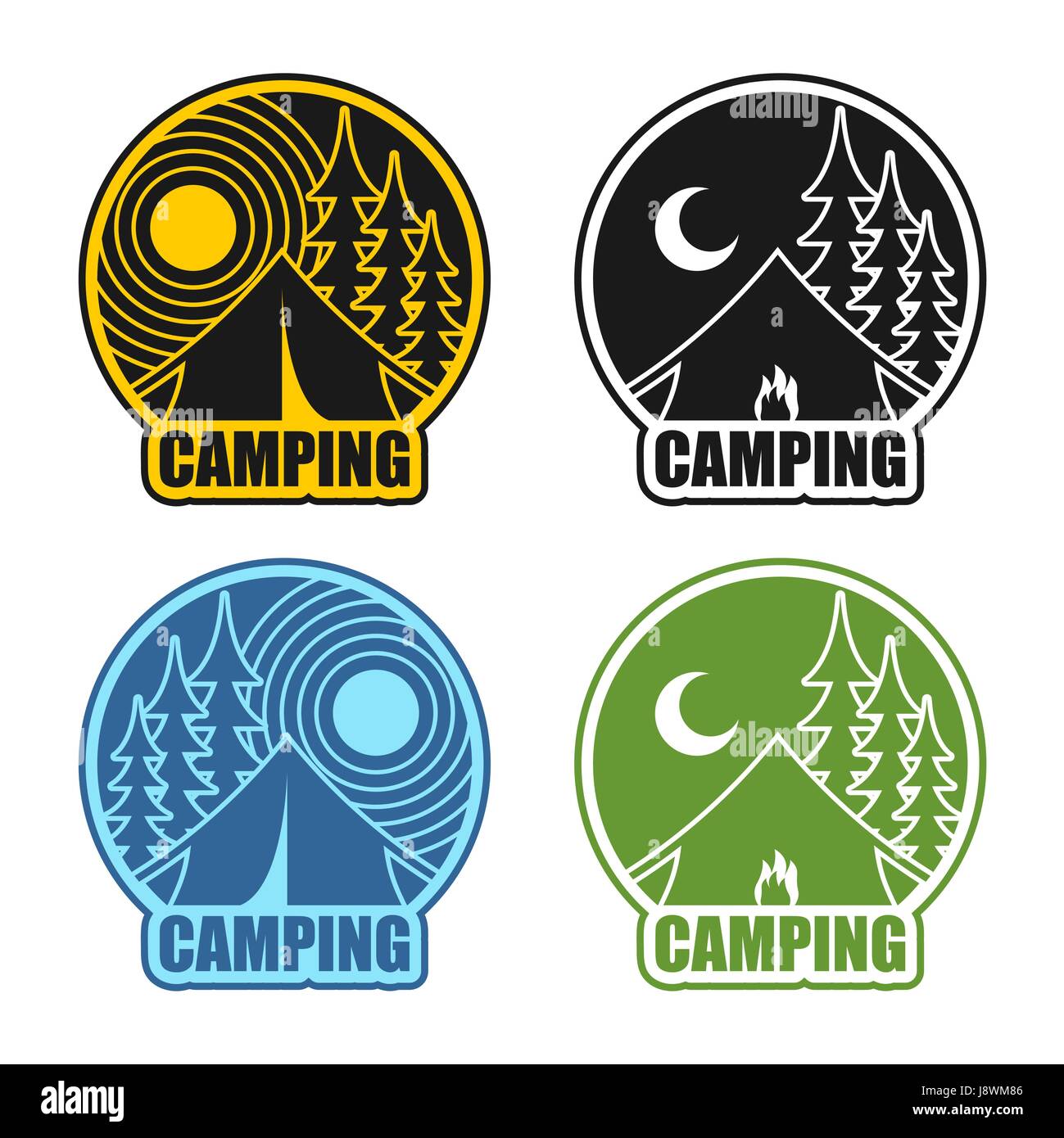  Logo  Camping  jour et nuit Paysage avec tente et for t 