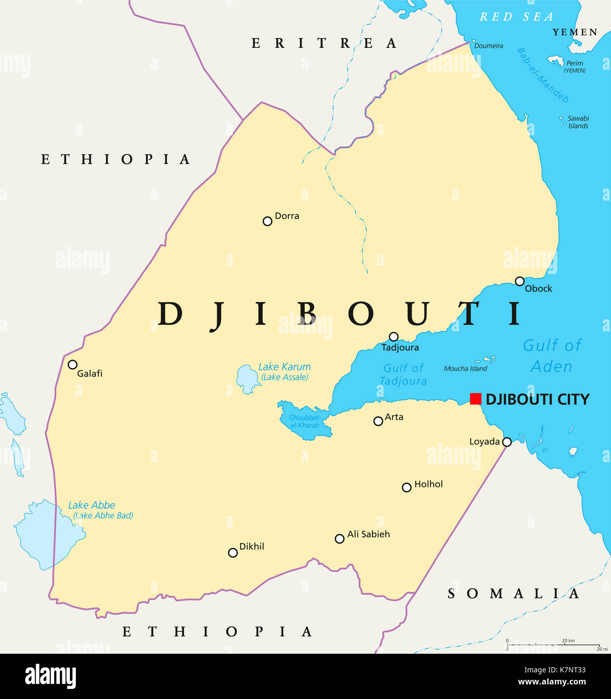 Carte Politique De Djibouti Avec Capital La Ville De Djibouti Des Frontières Et Des Villes