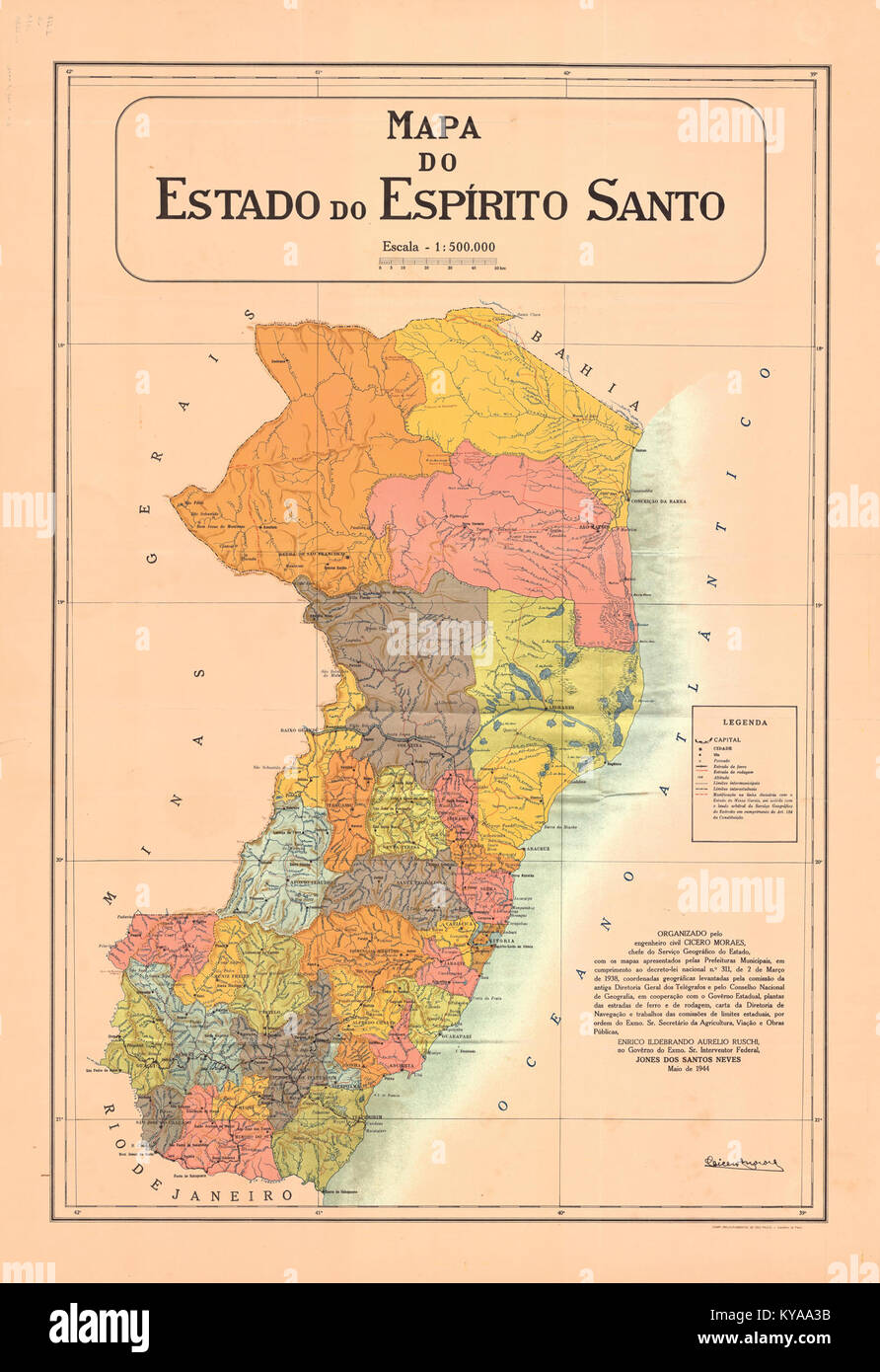 Mapa Do Estado Do Espírito Santo 1944 Photo Stock Alamy 3859