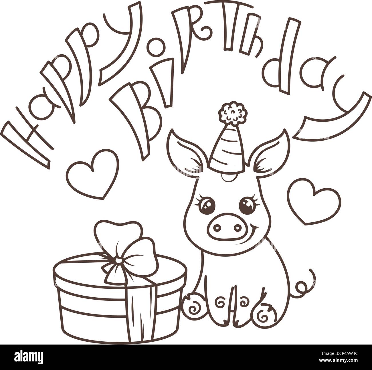  Joyeux  anniversaire  Cute cartoon b b  cochon avec maison 