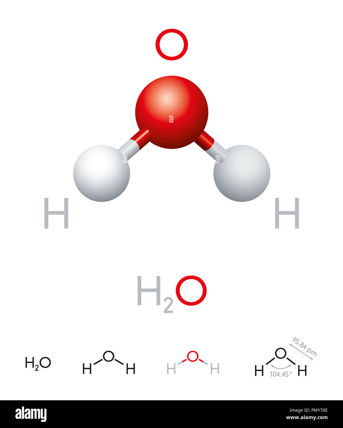 H2O. Molécule d'eau modèle, formule chimique, ballandstick modèle